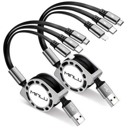 Multi Charging Cable 3A, [2Pack 4ft] Retractable Multi Charging Cord 3