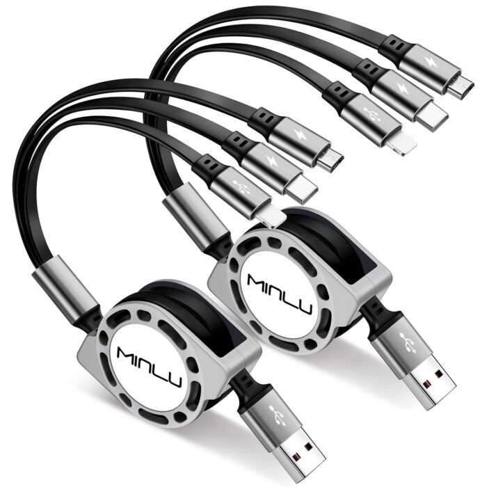 Multi Charging Cable 3A, [2Pack 4ft] Retractable Multi Charging Cord 3