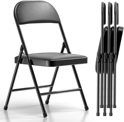 Nazhura 4 Pack Folding Chairs with Padded Cushion and Back, Khaki