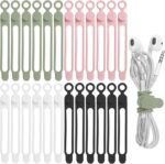 Nearockle 24Pcs Silicone Cable Straps Cord Organizer for Bundling