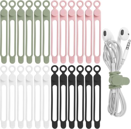 Nearockle 24Pcs Silicone Cable Straps Cord Organizer for Bundling
