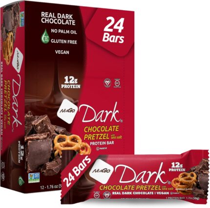 NuGo Dark Chocolate Pretzel and Sea Salt, 12g Protein Bar, Vegan,
