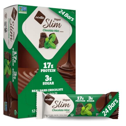 Nugo Slim Dark Chocolate Mint, 18g Vegan Protein, 3g Sugar, 6g Fiber,