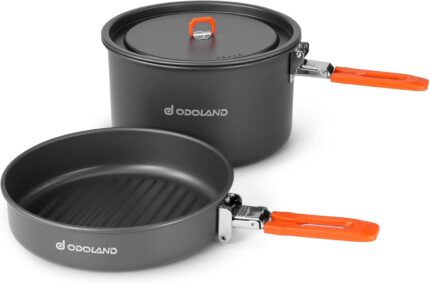 Odoland Camping Cookware Mess Kit, Non-Stick Lightweight Camping Pot
