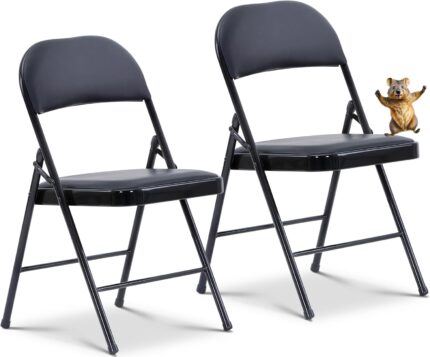 Oline Vinyl Folding Chairs, Padded Vinyl Cushion Chairs with Durable