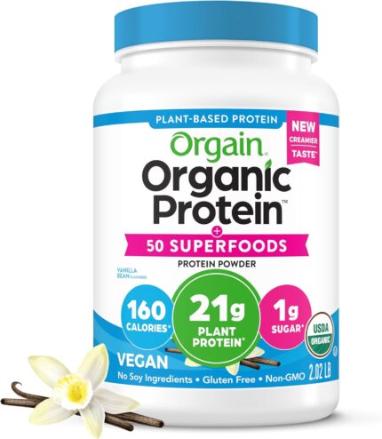 Orgain Organic Vegan Protein + 50 Superfoods Powder, Vanilla Bean -