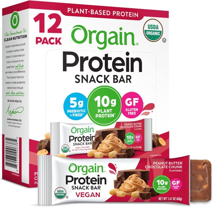 Orgain Organic Vegan Protein Bars, Peanut Butter Chocolate Chunk - 10g