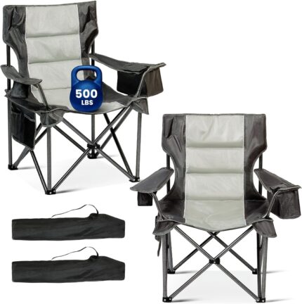 Oversized Folding Camping Chairs 2 Pack, 500lbs Heavy Duty Foldable