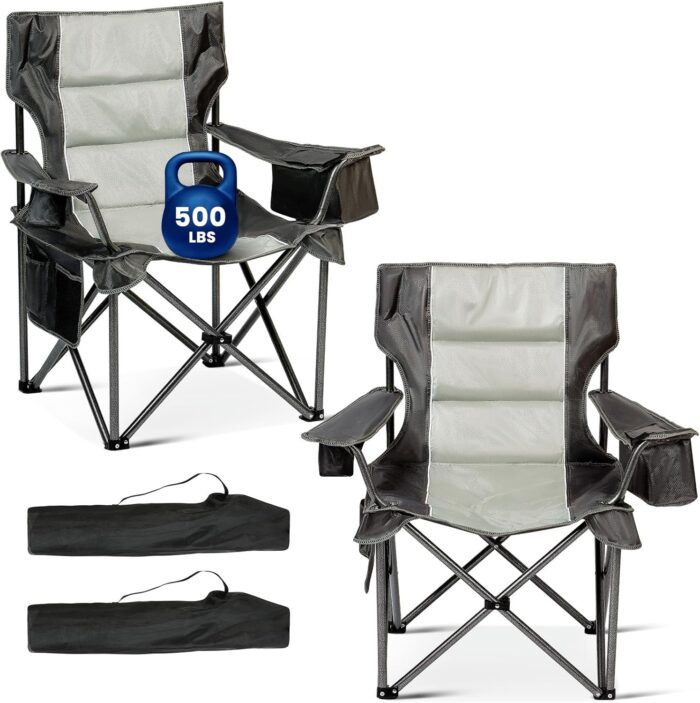 Oversized Folding Camping Chairs 2 Pack, 500lbs Heavy Duty Foldable