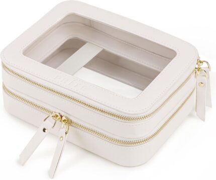 Prite Double Layer Makeup Bag for Women Portable Clear Makeup Bag Cute