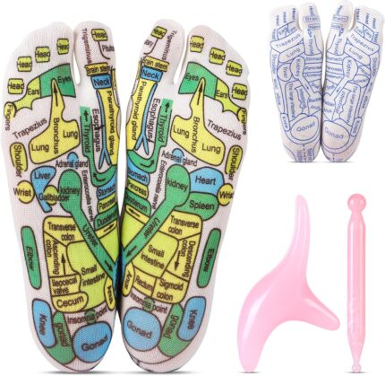 Reflexology Socks Set with Tools Pink, 2 Pairs Chiro Acupressure