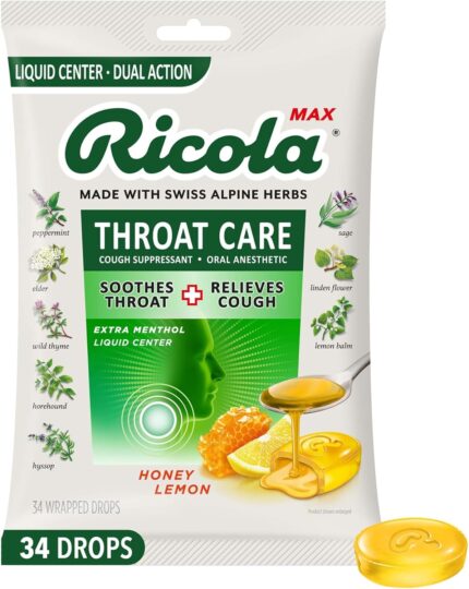 Ricola Max Honey Lemon Throat Care Large Bag | Cough Suppressant Drops