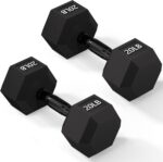 Rubber Encased Exercise & Fitness Hex Dumbbell, Hand Weights
