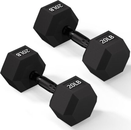 Rubber Encased Exercise & Fitness Hex Dumbbell, Hand Weights