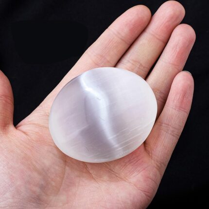 Selenite Palm Stone - Pocket Massage Worry Stone for Natural Body