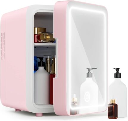 Skincare Fridge - Mini Fridge with Dimmable LED Mirror (4 Liter/6