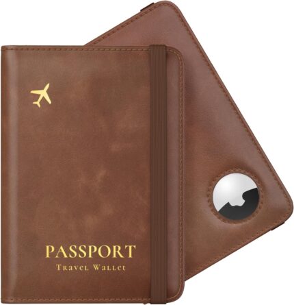 Stouchi AirTag Passport Holder, RFID Passport Holder with Airtag Slot,