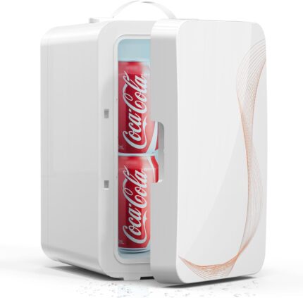 Suavo 6L/8 Cans Mini Fridge for Bedroom, 110V AC/12V DC Portable