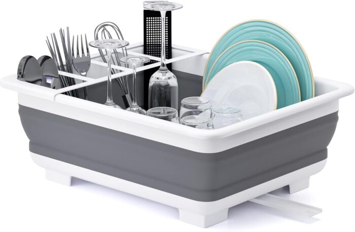 THANSTAR Collapsible Dish Drying Rack Portable Dinnerware Drainer