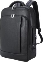 TIDING Slim Leather 15.6" Laptop Backpack For Men & Women, Black