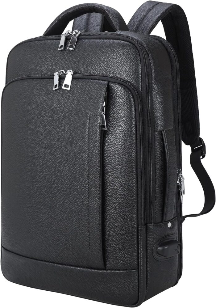 TIDING Slim Leather 15.6" Laptop Backpack For Men & Women, Black