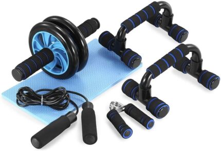 TOMSHOO AB Wheel Roller Kit with Push-Up Bar, Knee Mat, Jump