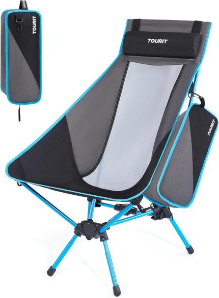 TOURIT Portable Folding Camping Backpack Chair with Head Support, High