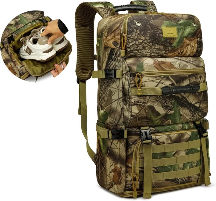 TUGUAN 50/60L Travel Backpack, Camo Laptop Backpack for Men Large