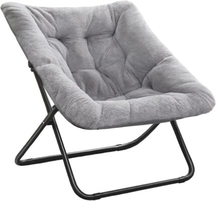 Tiita Comfy Saucer Chair, Soft Faux Fur Oversized Folding Accent Chair
