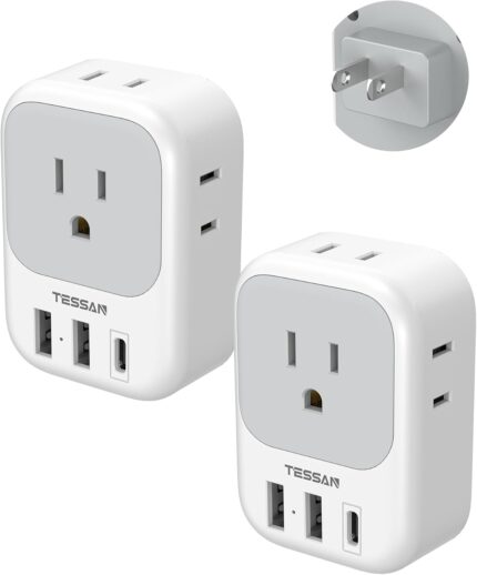 US to Japan Plug Adapter 2 Pack, TESSAN 2 Prong to 3 Prong Outlet