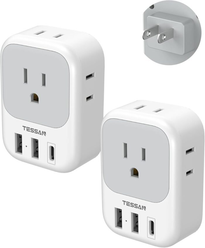 US to Japan Plug Adapter 2 Pack, TESSAN 2 Prong to 3 Prong Outlet