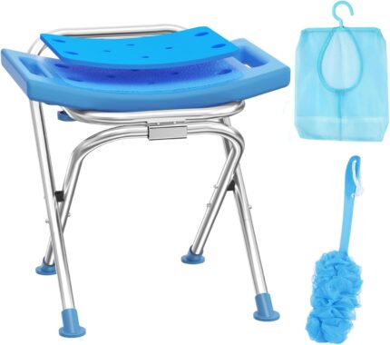 Upgraded Folding Shower Chair, Stainless Steel Foldable Shower Seat