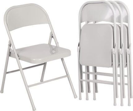 VECELO Metal Folding Chairs 4 Pack, Double Hinged Steel Frame Easy