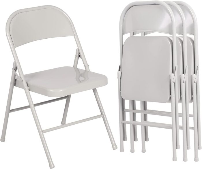 VECELO Metal Folding Chairs 4 Pack, Double Hinged Steel Frame Easy