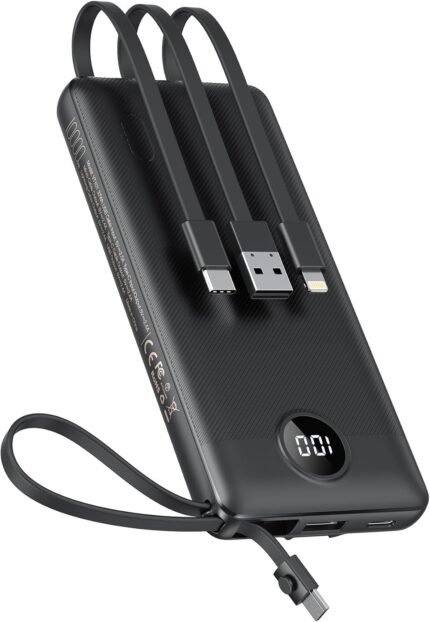 VEEKTOMX Portable Charger with Built-in Cables 10000mAh Power Bank for