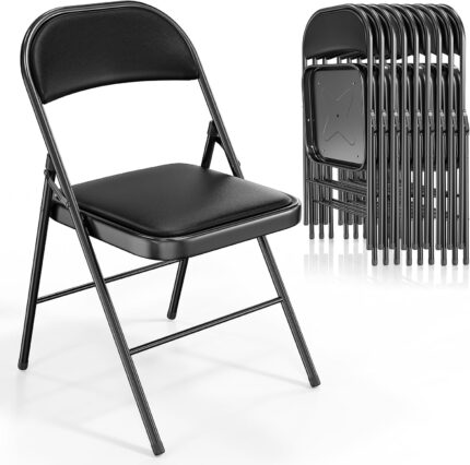 VINGLI 10 Pack Folding Chairs with Padded Seats, Metal Frame with Pu