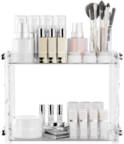 Vanity Wall Mounted & Countertop Makeup Organizer,Cosmetic & Skincare