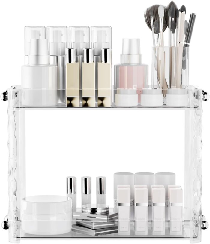 Vanity Wall Mounted & Countertop Makeup Organizer,Cosmetic & Skincare