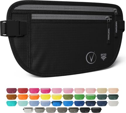 Vantamo Money Belt For Travel Hidden, RFID Protected Waist Wallet,
