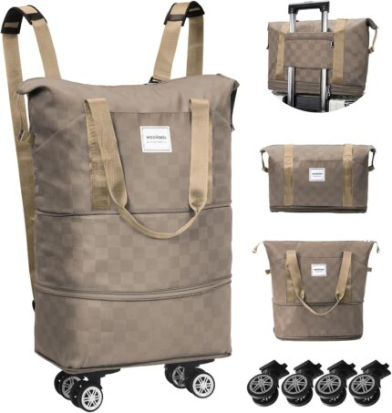 WOOMADA Expandable Foldable Rolling Duffel Bag with Wheels, Detachable