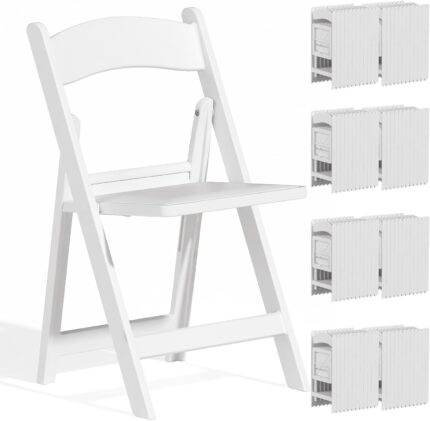 White Folding Chairs 60 Pack, Comfortable Resin Chairs, Folding Chairs