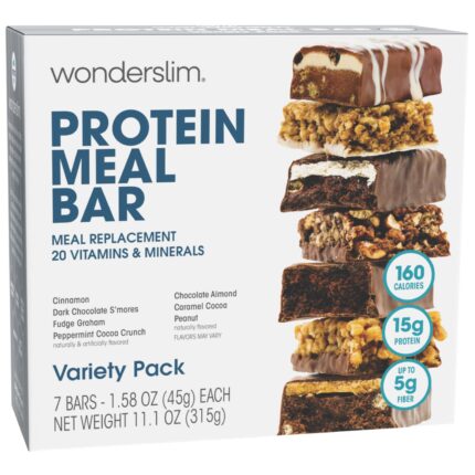 WonderSlim Meal Replacement Protein Bar, Variety Pack, 15g Protein, 20