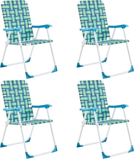 Yaheetech Patio Webbed Lawn Chairs, Outdoor Nylon Fabric Portable