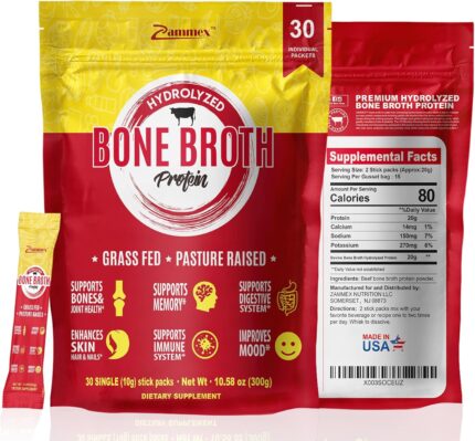Zammex Bone Broth Packets-20g Collagen Protein-Beef Bone Broth Powder
