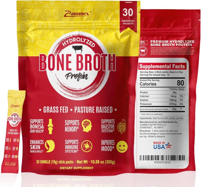 Zammex Bone Broth Packets-20g Collagen Protein-Beef Bone Broth Powder