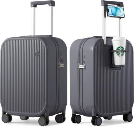mixi Carry On Luggage with Cup Phone Holder Hard Shell Rolling Travel