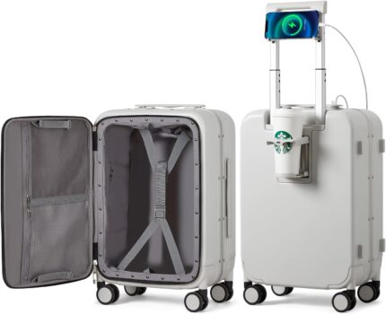 mixi Carry On Luggage with Cup Phone Holder and Charger Hard Shell