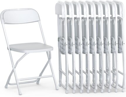 10 PACK White Foldable Plastic Chair | Folding & Stackable | 350 lbs