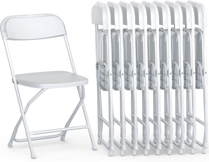 10 PACK White Foldable Plastic Chair | Folding & Stackable | 350 lbs