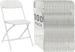 100 Pack White Plastic Folding Chairs, Portable Party Chairs,